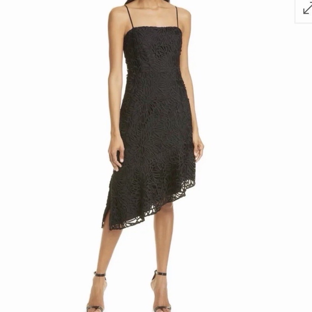 Milly Women's Black Lace Cocktail Dress Size 4 Asymmetrical Hem Holiday Wedding